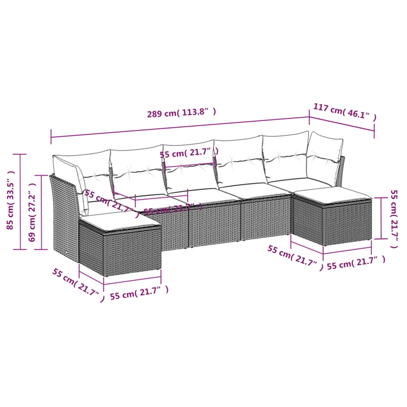 Afuera Living Contemporary 7 Piece Poly Rattan Sofa Set in Brown/Cream