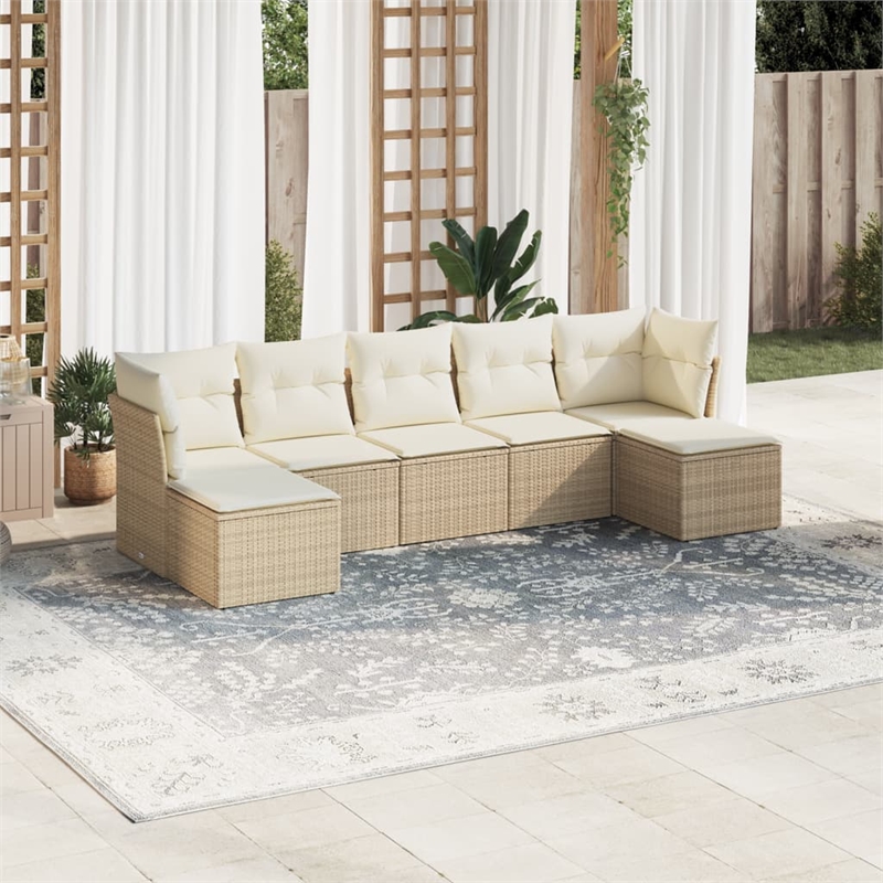Afuera Living Contemporary 7 Piece Poly Rattan Large Sofa Set in Beige