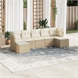 Afuera Living Contemporary 7 Piece Poly Rattan Large Sofa Set in Beige