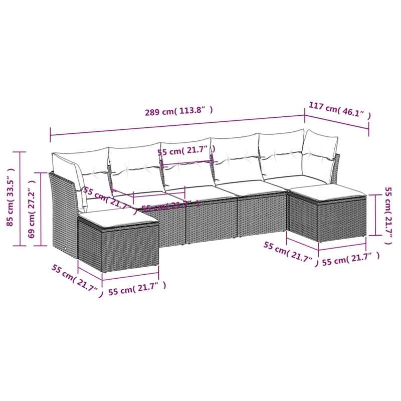 Afuera Living Contemporary 7 Piece Poly Rattan Large Sofa Set in Beige