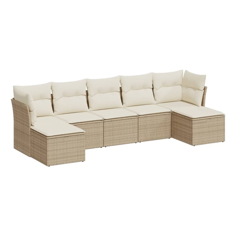 Afuera Living Contemporary 7 Piece Poly Rattan Large Sofa Set in Beige