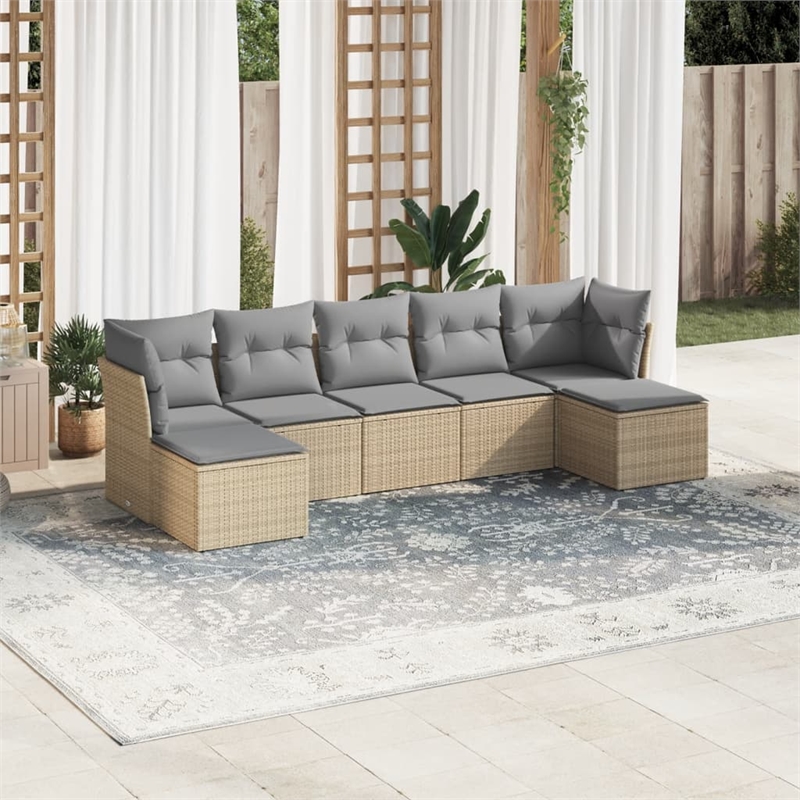 Afuera Living Contemporary Synthetic Poly Rattan 7 Piece Sofa Set in Gray/Beige
