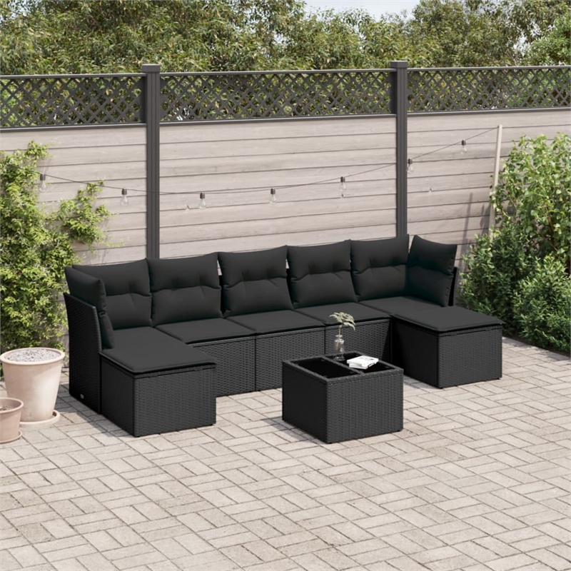Afuera Living Contemporary 8 Piece Poly Rattan Sofa Set in Black