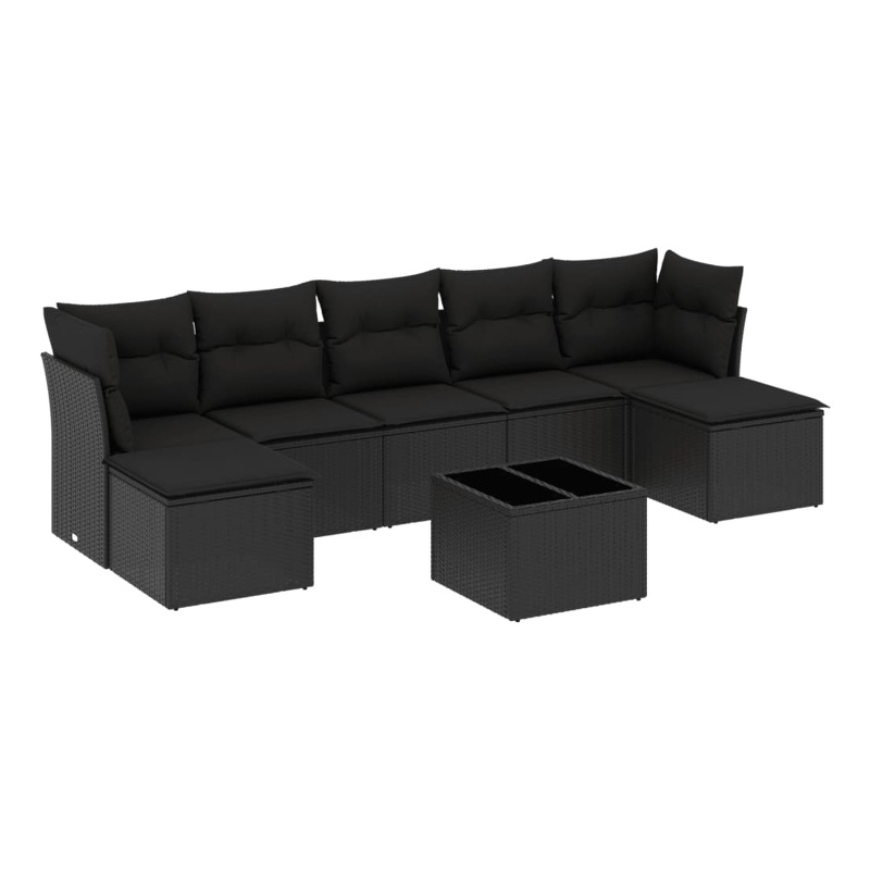 Afuera Living Contemporary 8 Piece Poly Rattan Sofa Set in Black