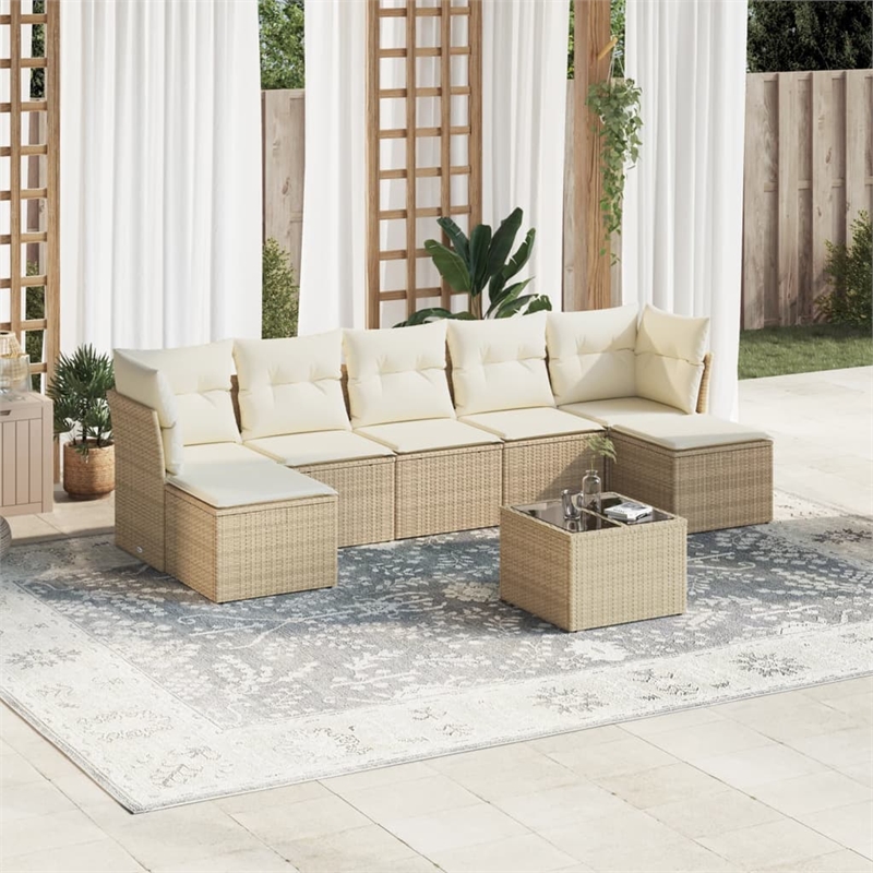 Afuera Living Contemporary 8 Piece Poly Rattan Sofa Set in Beige