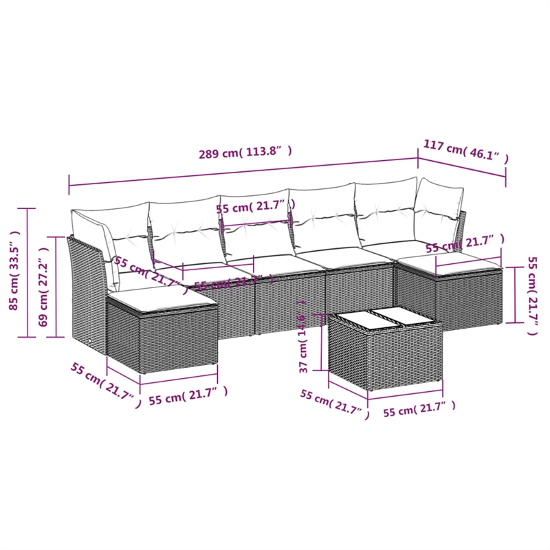 Afuera Living Contemporary 8 Piece Poly Rattan Sofa Set in Beige