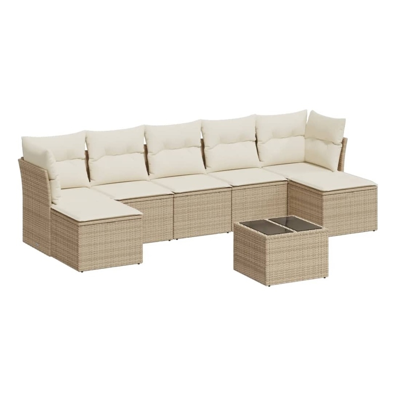 Afuera Living Contemporary 8 Piece Poly Rattan Sofa Set in Beige