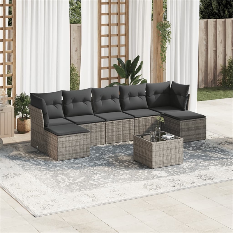 Afuera Living Contemporary Synthetic Poly Rattan 8 Piece  Sofa Set in Gray