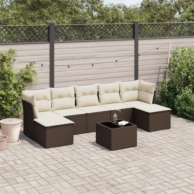 Afuera Living Contemporary 8 Piece Poly Rattan Sofa Set in Brown/Cream