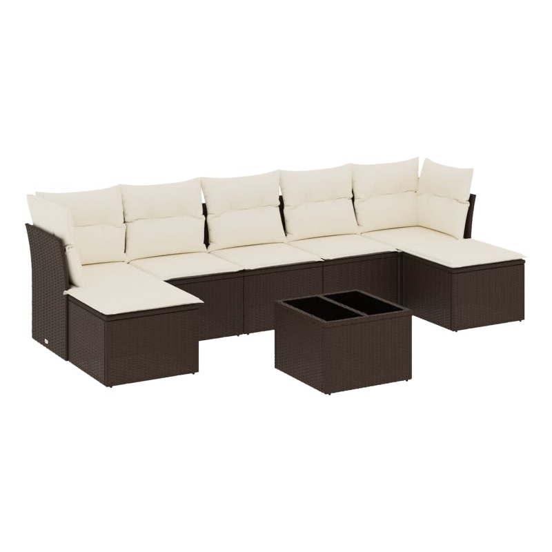 Afuera Living Contemporary 8 Piece Poly Rattan Sofa Set in Brown/Cream