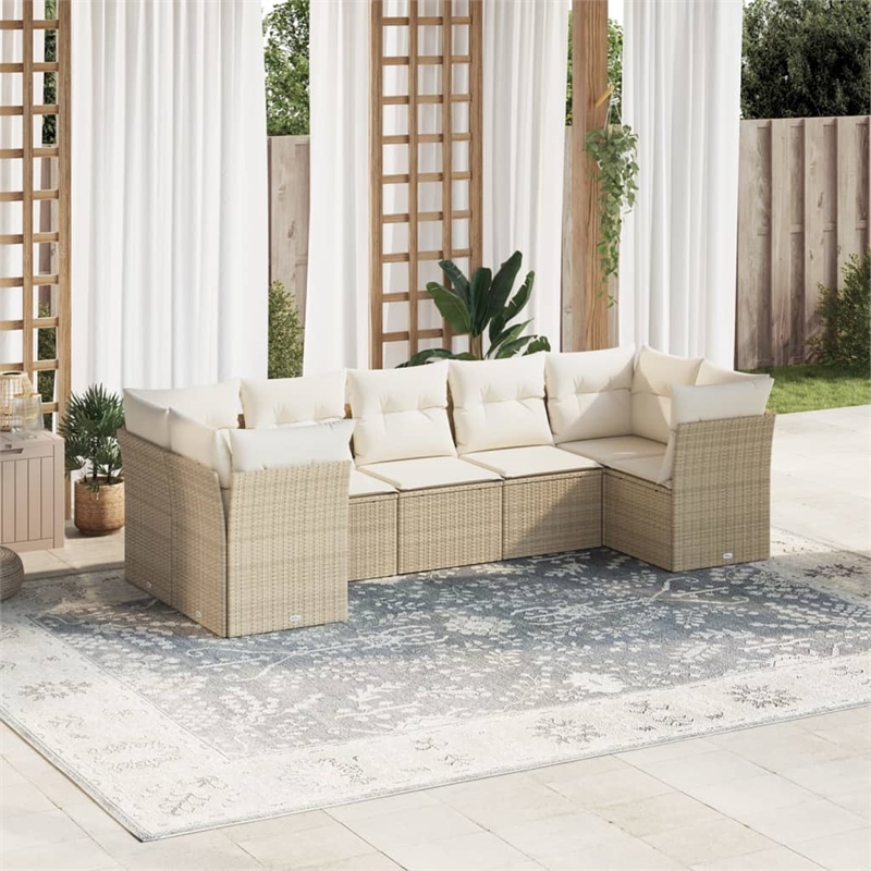 Afuera Living 7 Piece Poly Rattan Small Sofa Set in Cream/Beige