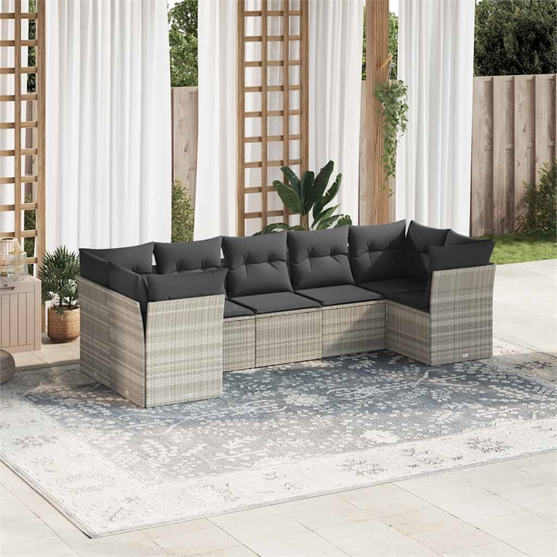 Afuera Living Contemporary Synthetic Poly Rattan 7 Piece  Sofa Set in Gray