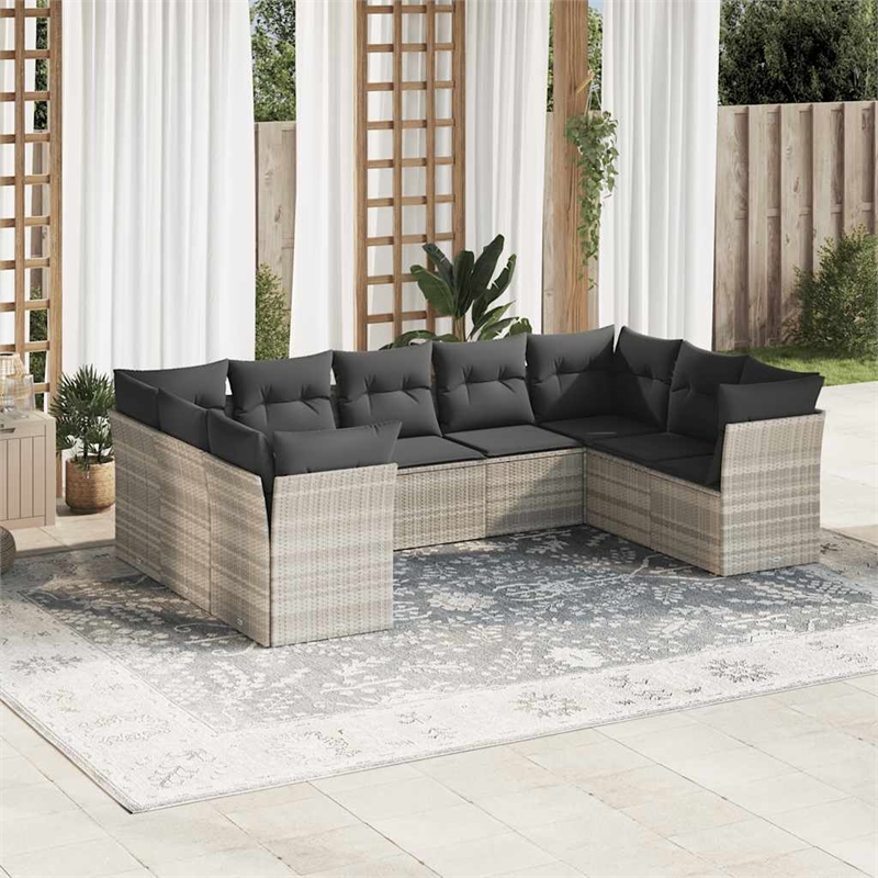 Afuera Living Contemporary 9 Piece Poly Rattan Large Sofa Set in Gray