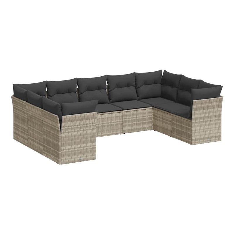 Afuera Living Contemporary 9 Piece Poly Rattan Large Sofa Set in Gray