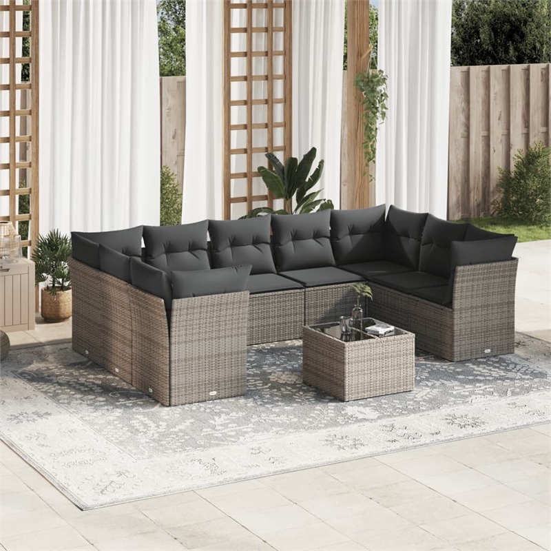 Afuera Living Contemporary 10 Piece Poly Rattan Sofa Set in Gray