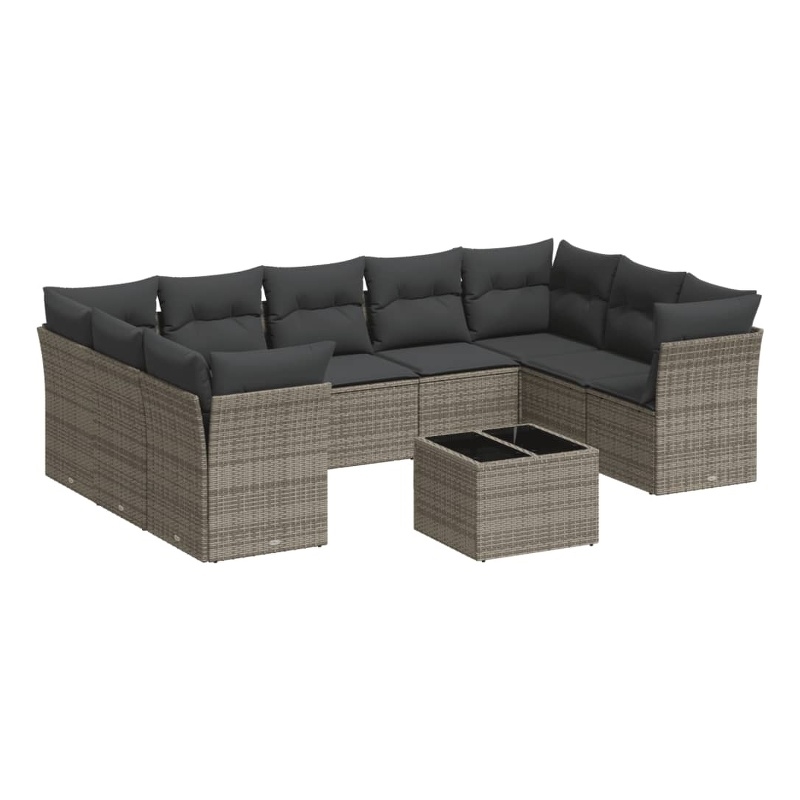 Afuera Living Contemporary 10 Piece Poly Rattan Sofa Set in Gray