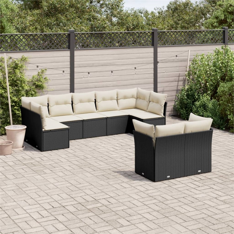 Afuera Living Contemporary 9 Piece Poly Rattan Sofa Set in Black/Cream