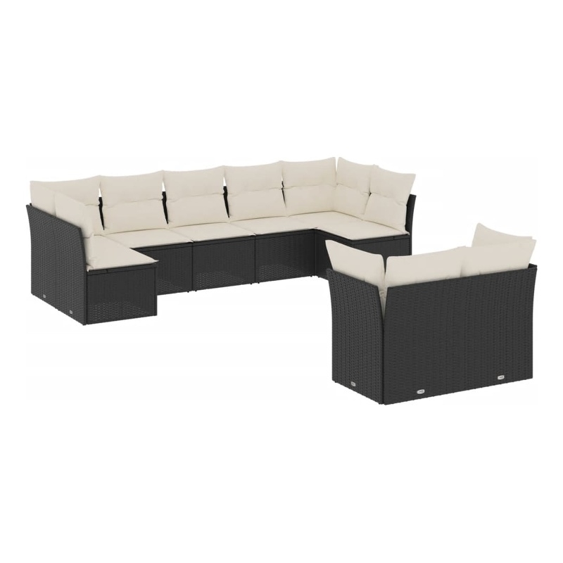 Afuera Living Contemporary 9 Piece Poly Rattan Sofa Set in Black/Cream