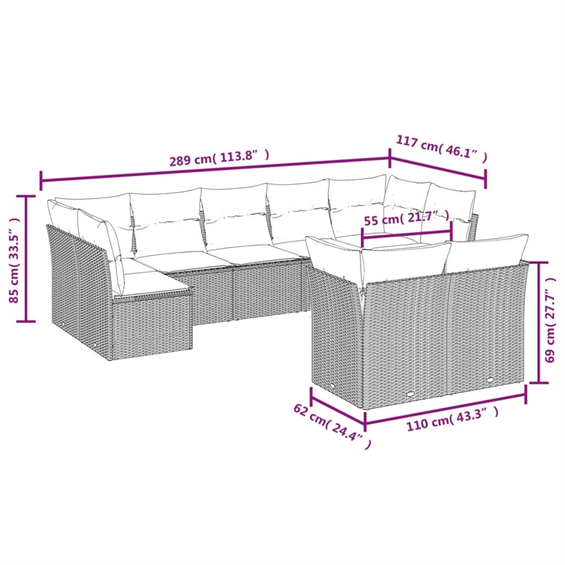 Afuera Living Contemporary Synthetic Poly Rattan 9 Piece Large Sofa Set in Beige