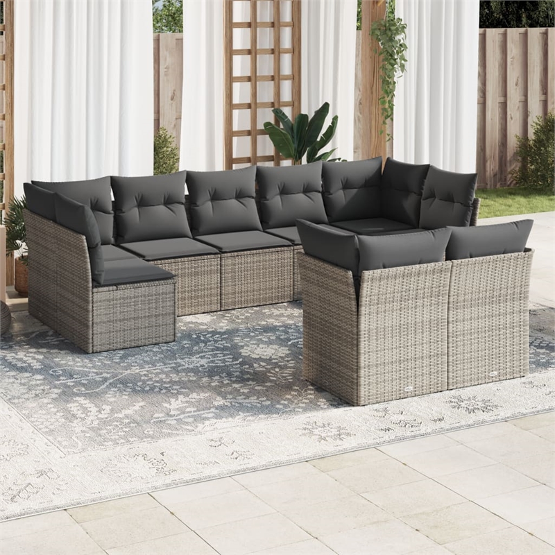 Afuera Living Contemporary Synthetic Poly Rattan 9 Piece Sofa Set in Gray