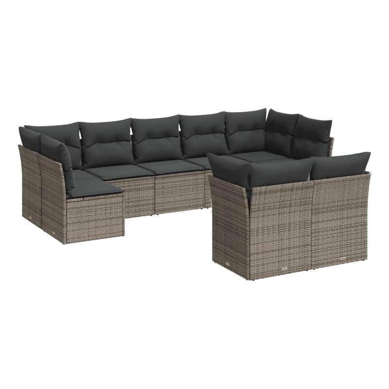 Afuera Living Contemporary Synthetic Poly Rattan 9 Piece Sofa Set in Gray