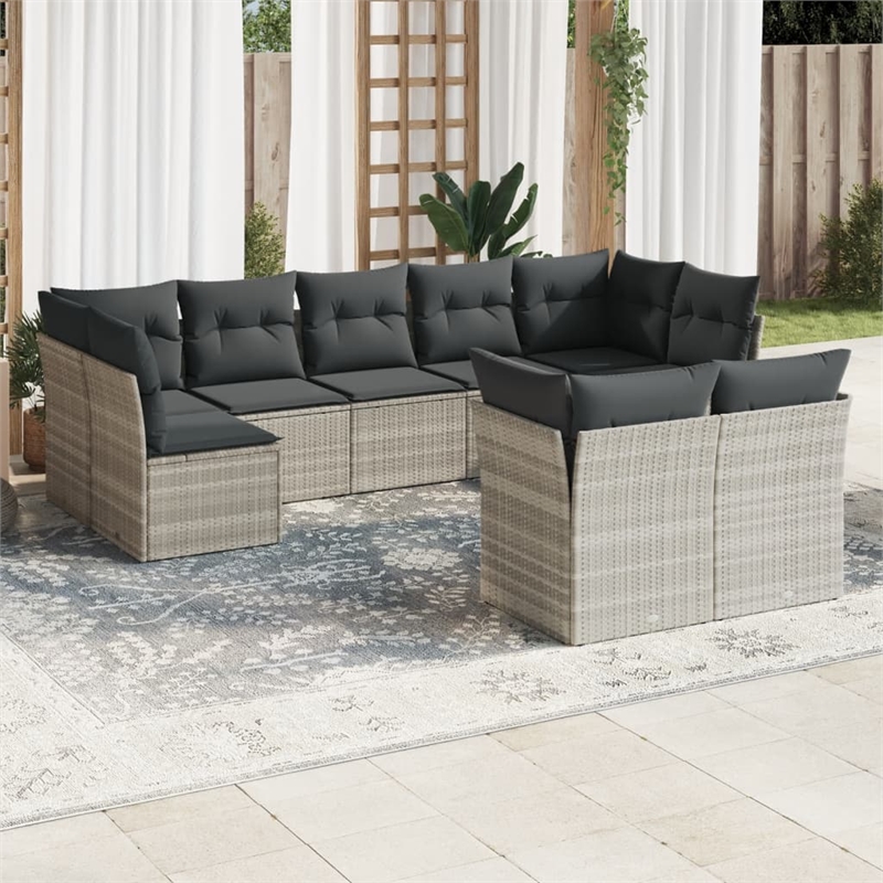 Afuera Living Contemporary Synthetic Poly Rattan 9 Piece Large Sofa Set in Gray