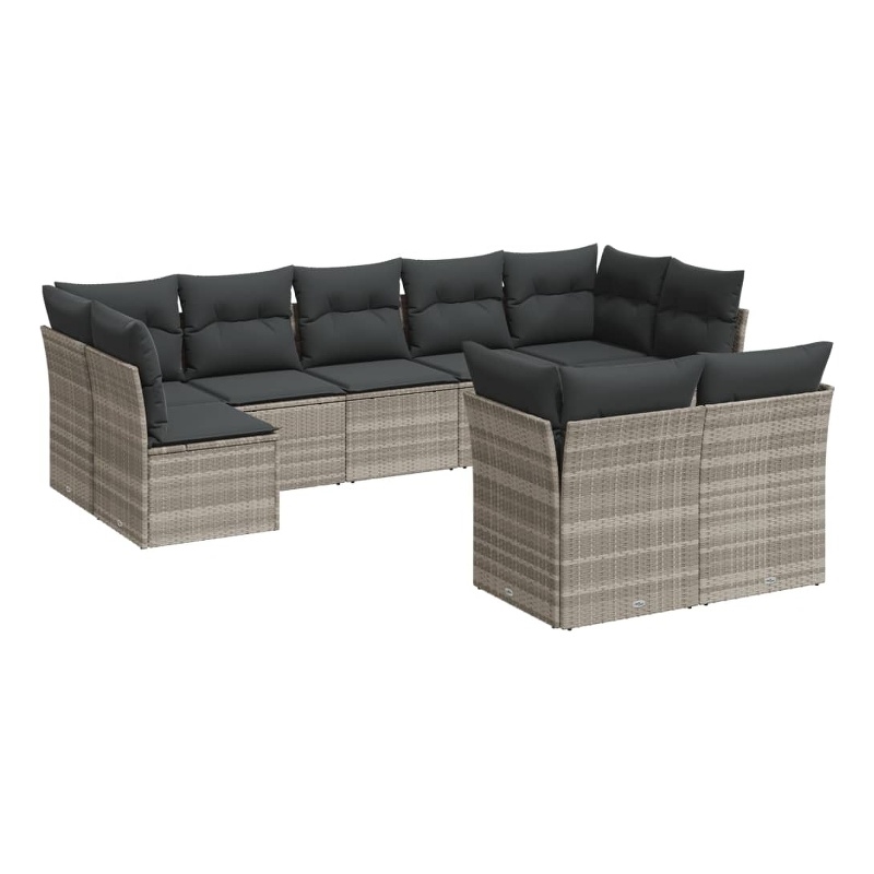Afuera Living Contemporary Synthetic Poly Rattan 9 Piece Large Sofa Set in Gray