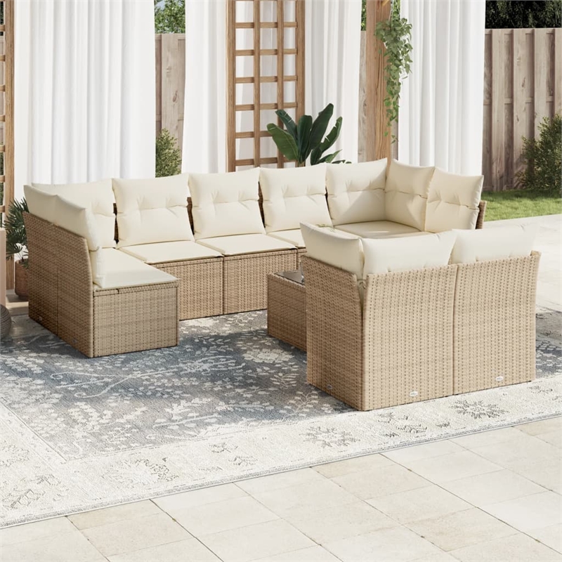 Afuera Living Contemporary 10 Piece Poly Rattan Sofa Set in Beige