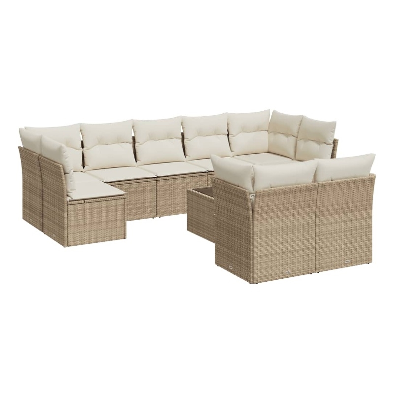 Afuera Living Contemporary 10 Piece Poly Rattan Sofa Set in Beige