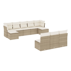 Afuera Living Contemporary Synthetic Poly Rattan 10 Piece  Sofa Set in Beige