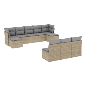 Afuera Living Contemporary Synthetic Poly Rattan 10 Piece Sofa Set in Gray/Beige