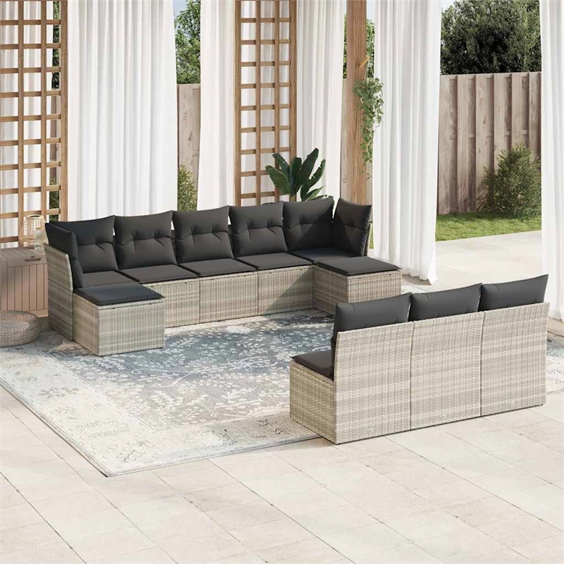 Afuera Living Contemporary 10 Piece Poly Rattan Sofa Set in Gray