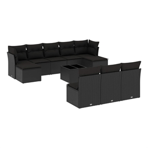 Afuera Living Contemporary Synthetic Poly Rattan 11 Piece  Sofa Set in Black
