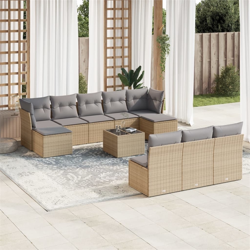 Afuera Living Contemporary Synthetic Poly Rattan 11 Piece Sofa Set in Gray/Beige