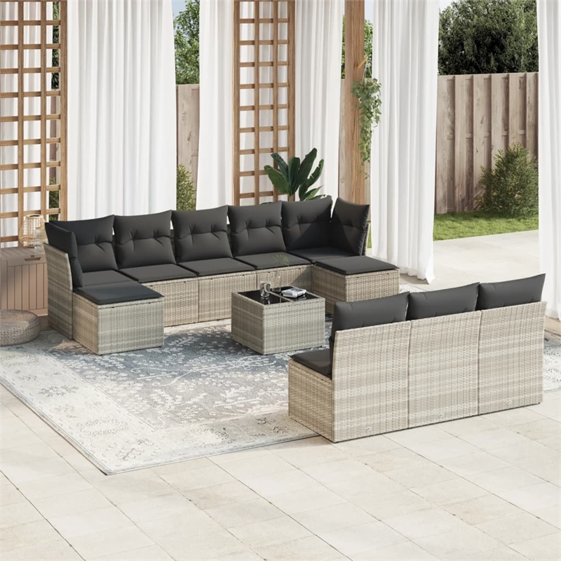Afuera Living Contemporary Synthetic Poly Rattan 11 Piece Sofa Set in Gray