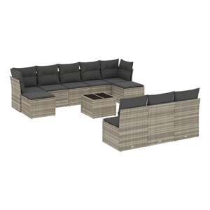 Afuera Living Contemporary Synthetic Poly Rattan 11 Piece Sofa Set in Gray