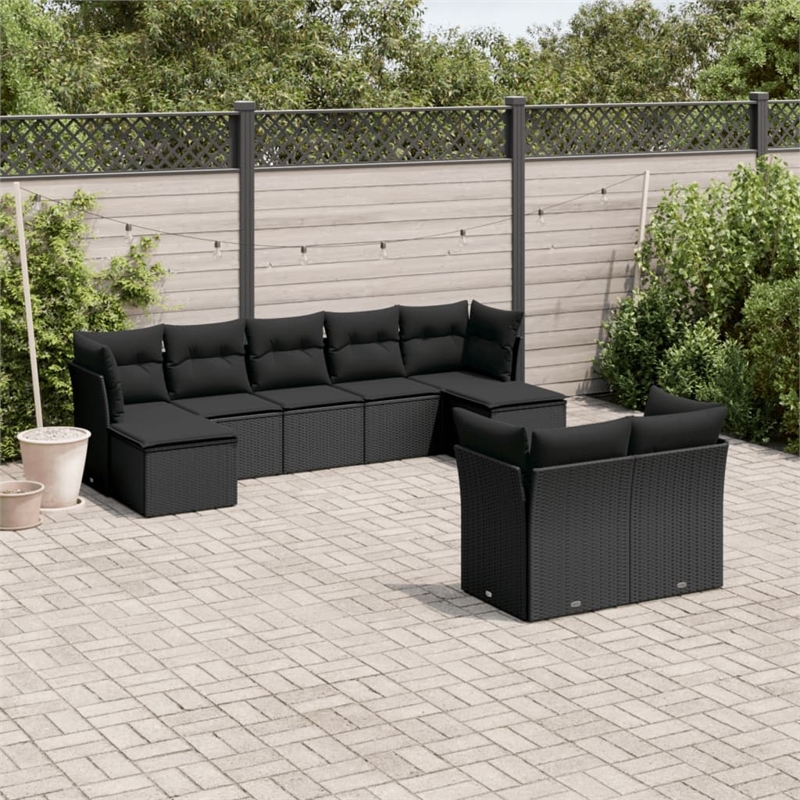 Afuera Living Contemporary 9 Piece Poly Rattan Large Sofa Set in Black