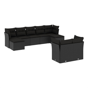 Afuera Living Contemporary 9 Piece Poly Rattan Large Sofa Set in Black