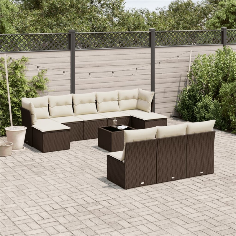 Afuera Living Contemporary 11 Piece Poly Rattan Sofa Set in Brown/Cream