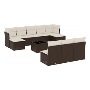 Afuera Living Contemporary 11 Piece Poly Rattan Sofa Set in Brown/Cream