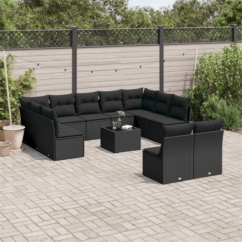 Afuera Living Contemporary Synthetic Poly Rattan  Sofa Set in Black