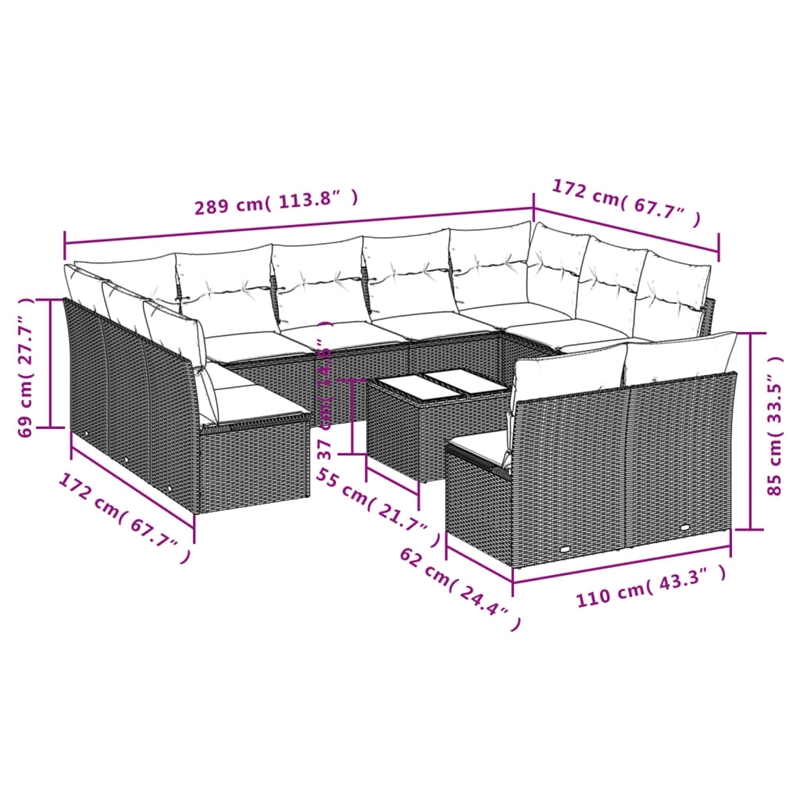 Afuera Living Contemporary Synthetic Poly Rattan  Sofa Set in Black