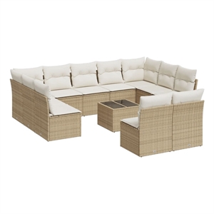 Afuera Living Contemporary Synthetic Poly Rattan Sofa Set in Beige