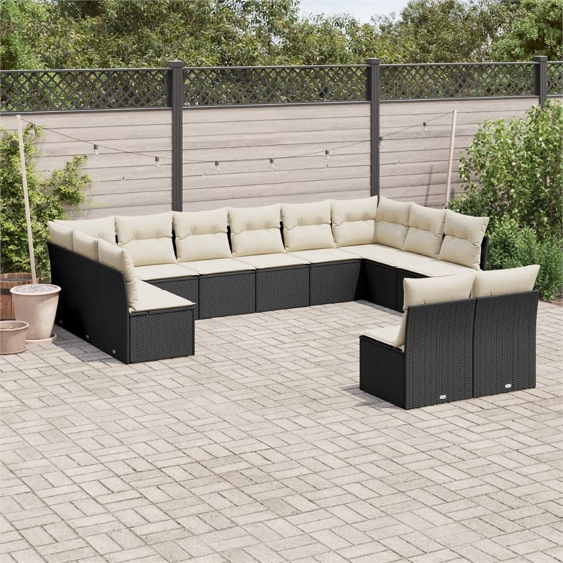 Afuera Living Contemporary Synthetic Poly Rattan  Large Sofa Set in Black