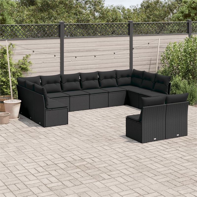 Afuera Living Contemporary 12 Piece Poly Rattan Sofa Set in Black