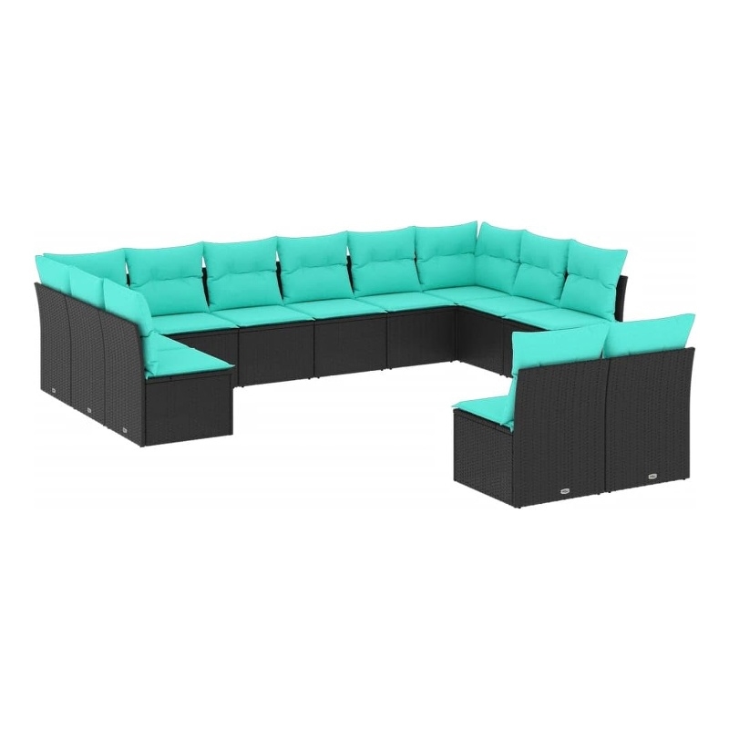 Afuera Living Contemporary Poly Rattan Large Sofa Set in Black/Blue