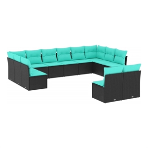 Afuera Living Contemporary Poly Rattan Large Sofa Set in Black/Blue
