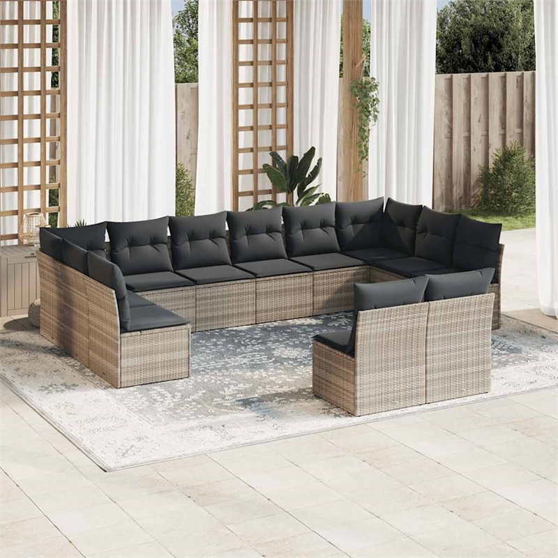 Afuera Living Contemporary 12 Piece Poly Rattan Large Sofa Set in Gray