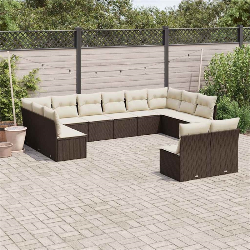 Afuera Living Contemporary 12 Piece Poly Rattan Sofa Set in Brown/Cream