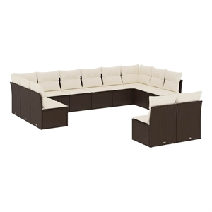 Afuera Living Contemporary 12 Piece Poly Rattan Sofa Set in Brown/Cream